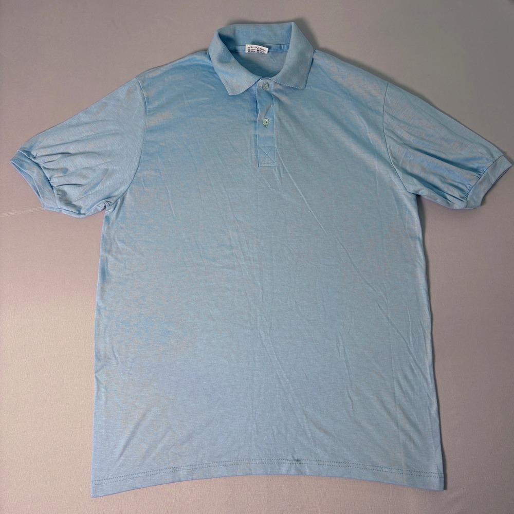 Vintage Stedman Men's Light Blue Polo Shirt L Short Sleeve Channel Islands Lions